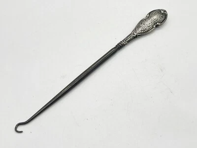 ANTIQUE LONG LARGE SOLID SILVER HAND BUTTON CORSET BOOT HOOK GOOD SIZE ! - Image 1 of 4