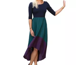 Maxi Vestido Anthropologie Departure Hutch Dobladillo Alto-Bajo Azul Púrpura Bloque de Color S - Imagen 1 de 14