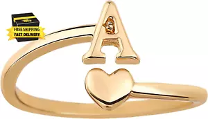 Heart Initial Stackable Rings, Adjustable Pinky Rings Cute Capital Letter Rings - Picture 1 of 7