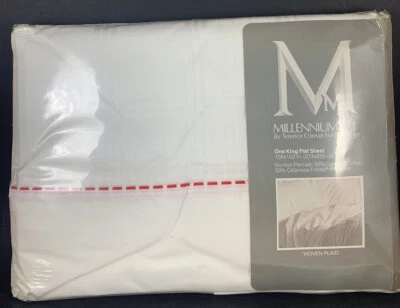 Vintage Dan River King Flat Sheet White on White Plaid No Iron Cotton Blend NOS - Image 1 of 4