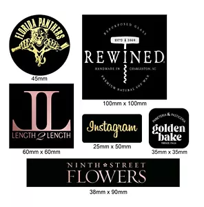 Black personalised metallic foil logo labels business stickers gold silver rose  - Picture 1 of 2