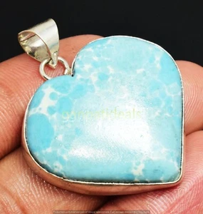 Larimar Gemstone Handmade 925 Sterling Silver Jewelry Heart Cut Pendants - Picture 1 of 5