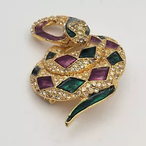 Broche Serpiente De Colección Tono Dorado Púrpura Verde Estrás Reptiles Serpientes Figura Prendedor - Imagen 1 de 9