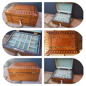 19c ANTIQUE JEWELLERY BOX -RING- NECKLACE-WATCH, BROOCH- BRACELET- PENDANT- GOLD - Picture 1 of 15