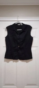Ann Taylor schwarz Leinen ärmellos Knopf Bluse Größe 10 - Bild 1 von 5