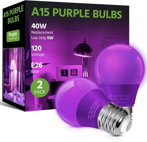 LED Purple Light Bulb, 40W Equivalent A15 E26 Medium Base  - Picture 1 of 7