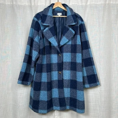 Abrigo de peluche Sherpa a cuadros para mujer talla 3XP PETITE bolsillos Preppy Academia Chic azul Foto 1 de 4