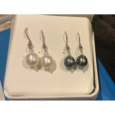 JTV White & Gray Pearl Drop Earrings Sterling Silver Dangle Hook Jewelry SET - Image 1 of 4