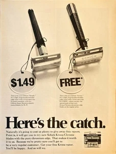 Schick Free Razor Ecco la cattura Corona Cromo-1968 Pubblicità Stampa Vintage - Foto 1 di 1