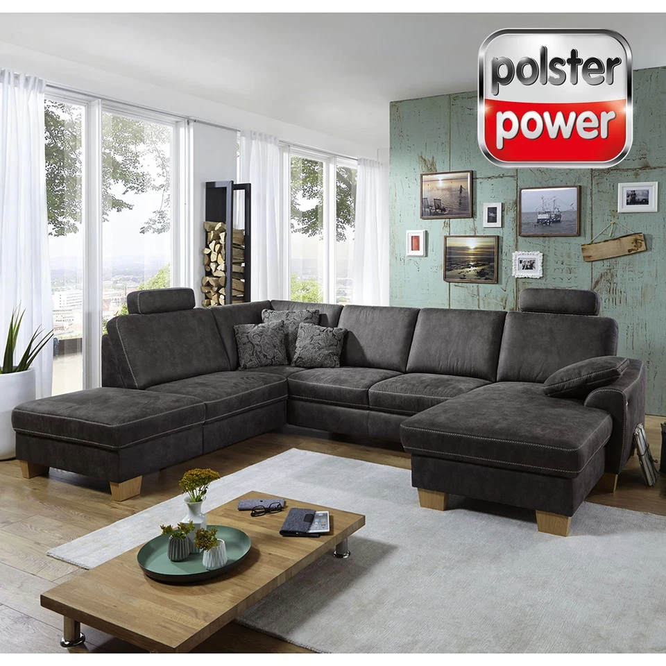 Wohnideebilder Liberto U Form mit Schlaffunktion Couchgarnitur - Grau