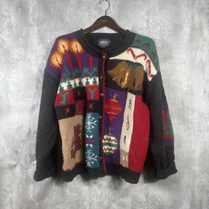 Vintage Woolrich Sweater Womens Large Wool Cardigan Holidays Gray Festive Winter - Picture 1 of 11