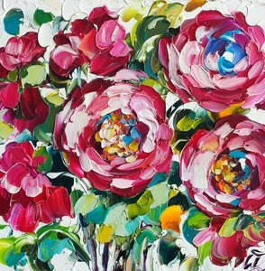 original oil painting Rose Peony red flowers artwork Floral wall art 6*6 inch - Picture 1 of 11