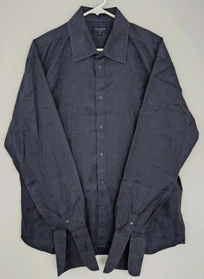 Camisa Ted Baker London Para Hombres 5 Azul Marino Floral Bordado Barril Puño Abotonado Foto 1 de 4