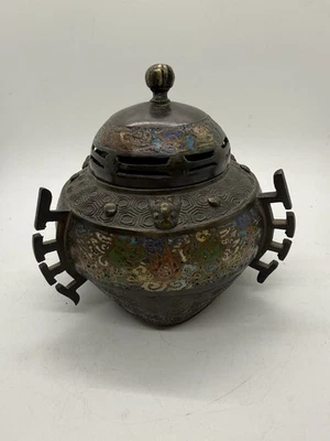 Quemador de incienso asiático de tres patas de colección cloisonne levantado Foto 1 de 4