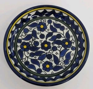 Polnische Keramik Teller Dessert blau Blumen handbemalt poliert? Unsigniert - Bild 1 von 4