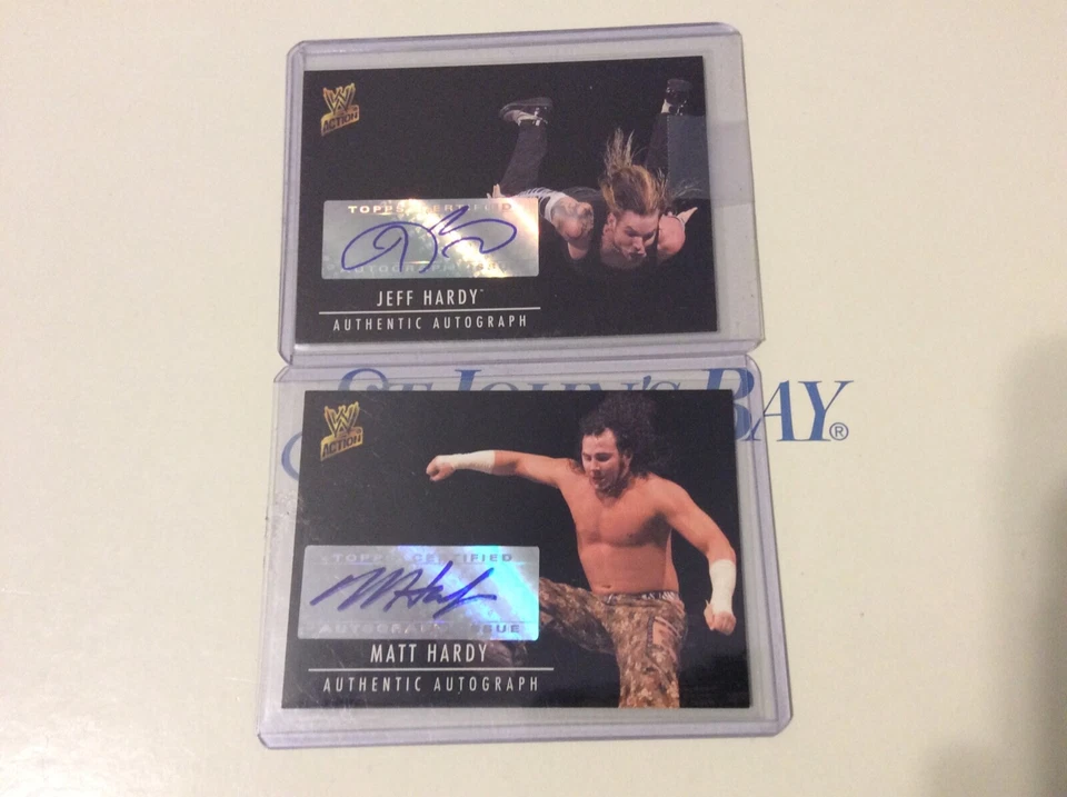 WWE MATT HARDY JEFF HARDY 2 CARD LOT TOPPS 2007 WWE ACTION AUTHENTIC AUTOGRAPHS! - Image 1 of 2