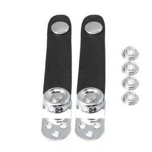 2 Sets schwarze Leder Akkordeon Balg Riemen mit Metall Verlängerungsfolie 4 Schnallen - Bild 1 von 2