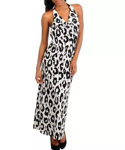 Women/Teens Black White Maxi Animal Print Spandex Halter Dress. Small Med Large. - Picture 1 of 2