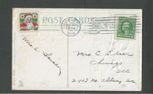 1914 Post Card Xmas Greeting W/WX15 Red Cross Seal - Picture 1 of 2