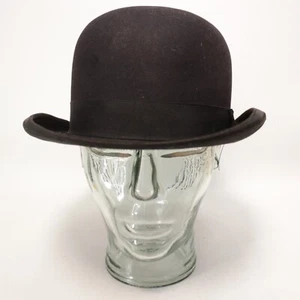 Vintage Stetson Derby Bowler Hat 7 Black Fur Felt Cream Satin Lined G27263 - Picture 1 of 16