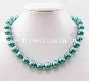 12MM Peacock Green Shell Pearl Round Beads Necklace AAA+ Hand Knotted 18“ - Imagen 1 de 2