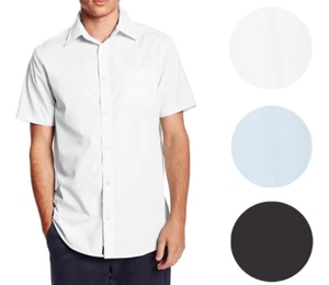 Berlioni Italy Men's Premium Classic Button Down Short Sleeve Solid Dress Shirt - Picture 1 of 10