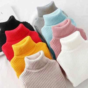 Girls Turtle Neck Knitted Sweaters Long Sleeve Solid Colors Sizes 2T to 10T - Picture 1 of 11