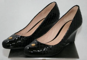 Tory Burch Kent 65MM Black Wedge Patent Leather Heels 22148332 Womens Size 6 - Picture 1 of 16