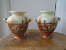 Pair of small ceramic bud vases with Ring Necked Pheasant themed decoration