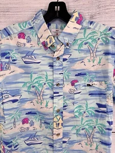 Camicia Vineyard Vines uomo camicia piccola blu hawaiano tropicale motoscafi bersaglio - Foto 1 di 7