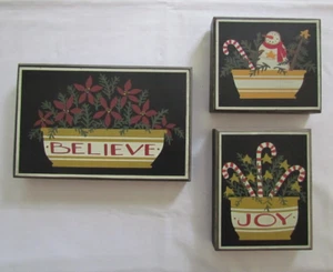 Yellowware Bowl Christmas Primitive Signs LOT SET 3pc Joy Believe Snowman NEW - Picture 1 of 11