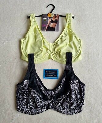 NEW M&S 2 PACK UNDERWIRED HIGH IMPACT SPORTS BRAS SIZE 32GG In PLATINUM MIX • 27.25€