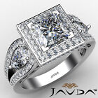 3 Stone 100% Natural Princess Diamond Vintage Engagement Halo Set Ring 2.85 Ctw.