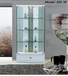 lockable with lights white Glass & wood Display Show Case Storage wall Cabinet - Picture 1 of 5