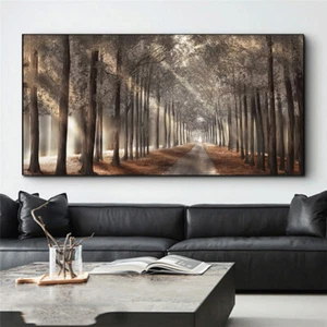 Natur Sonnenschein Leinwand Gemälde Baum Poster Wald Landschaft Wandbild Wohndeko - Bild 1 von 7