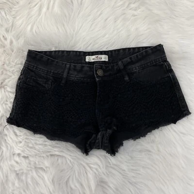 Hollister Mujer Negro Crochet Frontal Corte Pantalones Cortos Talla 3 Foto 1 de 4