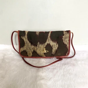 Borsa a tracolla VIVIENNE WESTWOOD vintage beige marrone rosso tela safari - Foto 1 di 11