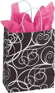 100 Papiertüten Elegant Swirl Schwarz & Weiß Jungtier Wareneinkauf 8" x 5 x 10" - Bild 1 von 4
