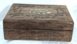 Vintage Hand Carved Wooden Box Floral Inlay  7x4.5x2.5” - Picture 1 of 12