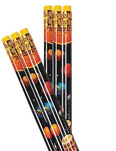 Space Pencils Wooden Party Pencil Solar System Planets Top Eraser Pack of 12 - Picture 1 of 3