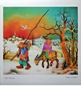 ARTE NAIF CROATA fotolito artistica Fuga in Egitto Ivan Vecenaj (1920 - 2013) - Foto 1 di 1