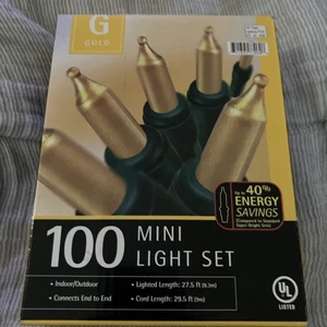 100ct Mini Christmas Lights Set Gold End To End Target green Wire New - Picture 1 of 3