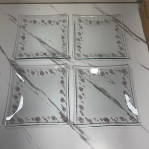 Pampered Chef Pink Daisy 6x6” Glass Dessert Plates Set Of 4 #2818 Retired NIB - Picture 1 of 11