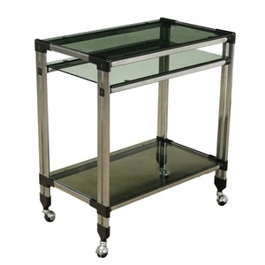 Vintage Kitchen Cart Chromed Metal Glass Design 1970s-80s Original - Picture 1 of 7