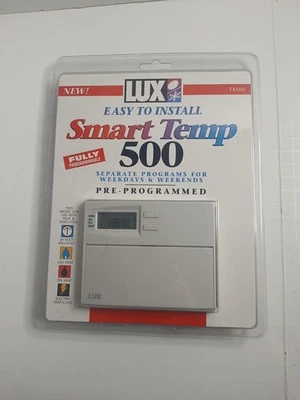 Lux TX500 Smart Temp Programmable Thermostat For Heat Heat/Cool Gas Oil Electric - Image 1 of 2
