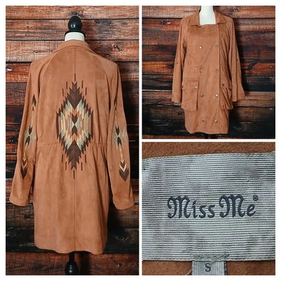 Miss Me Jacket S Faux Suede Clay Southwestern Aztec Embroidered Double Breasted  - Image 1 of 4