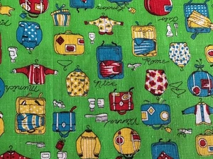 COTTON FABRIC travel theme, green, 2 yds by 36 in cut, Abbot, New York, Paris + - Picture 1 of 5