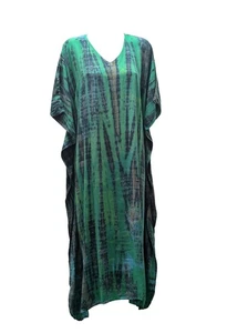 Womens Ladies Plus Size Kaftan Tie dye Batwing  Maxi Free Size Up To 30 Green - Picture 1 of 1