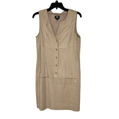 W by Worth Size 8 Tan Faux Suede Button Front Sleeveless Shift Dress - Image 1 of 4