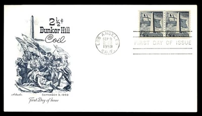 Mayfairstamps US FDC 1959 Bunker Hill Mnmt Flag Soldier Fighting First Day Cover - Image 1 of 2